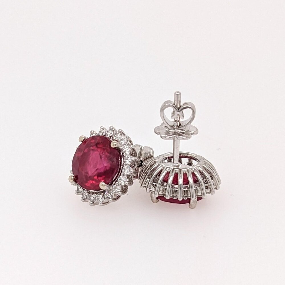 Madagascar Ruby Earrings in Solid 14K White Gold with Natural Diamond Halo - Picture 6 of 10